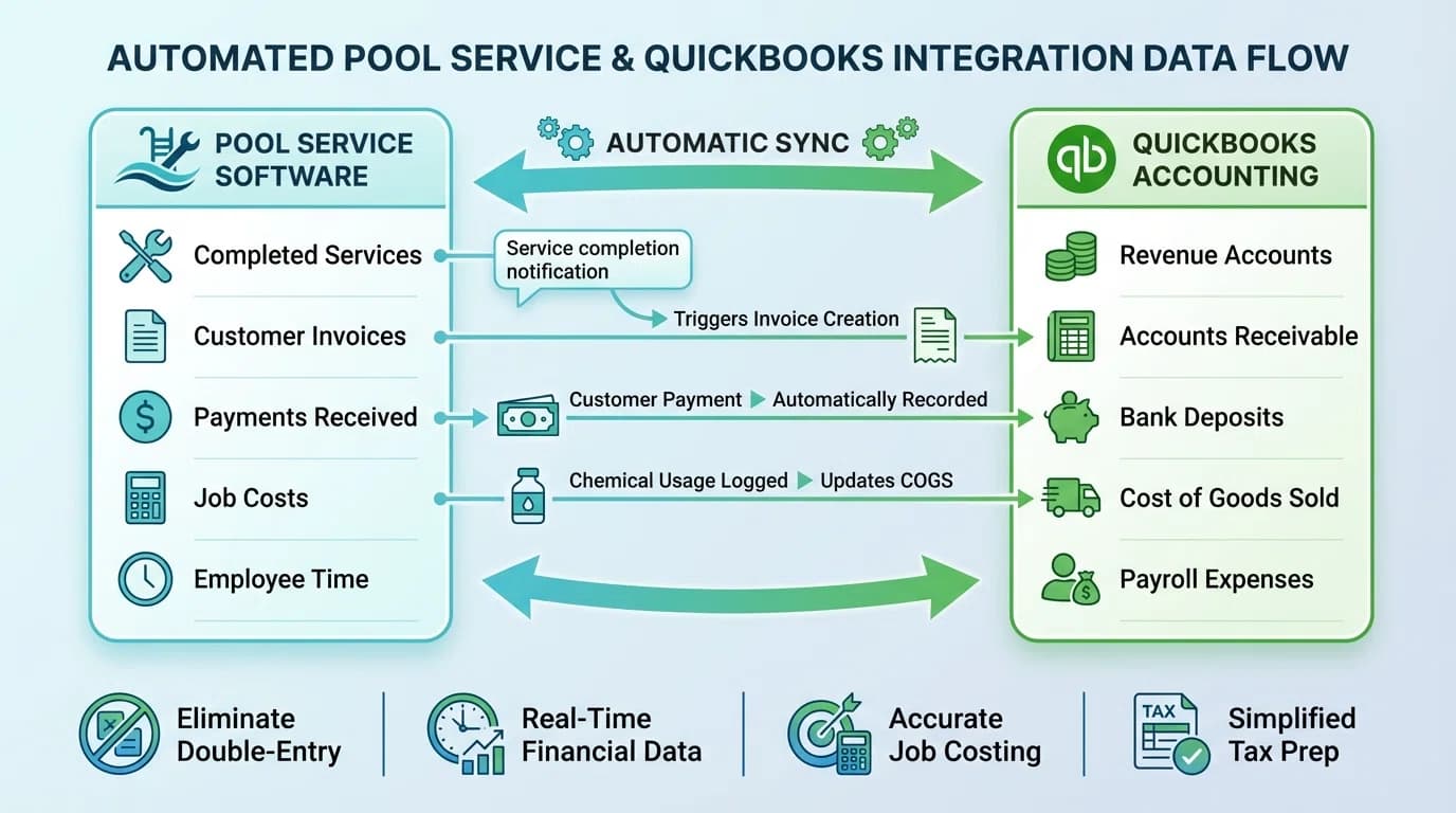 Accounting integration diagram showing data flow from service to QuickBooks