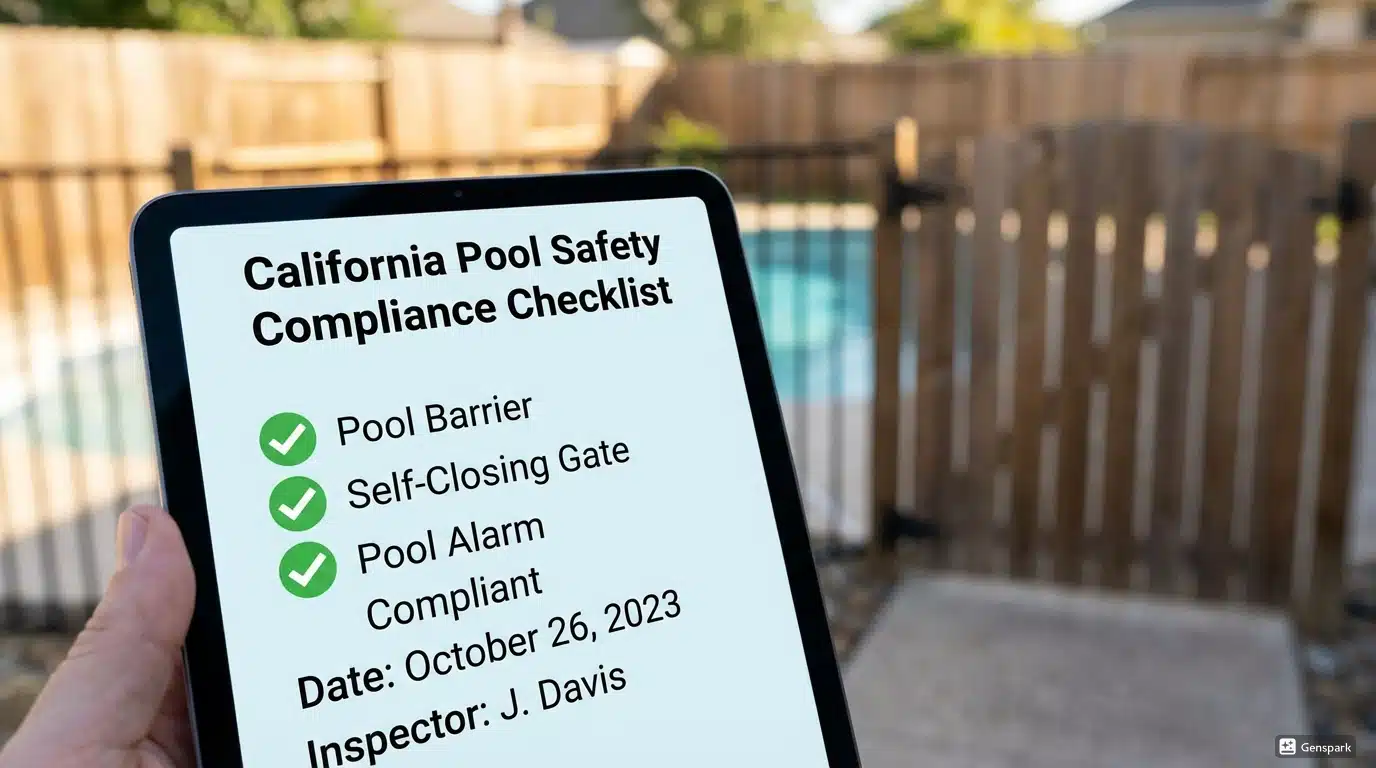 California pool compliance checklist on digital tablet