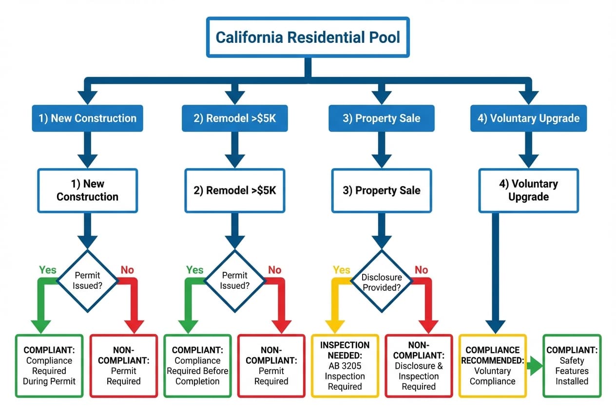 California pool laws compliance requirements comparison showing differences between statutes