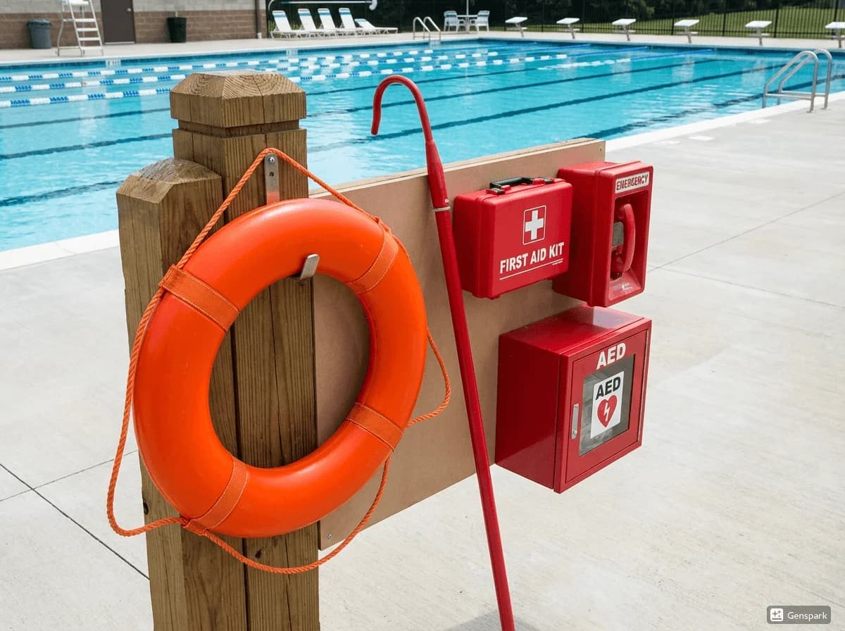 Commercial pool safety equipment layout