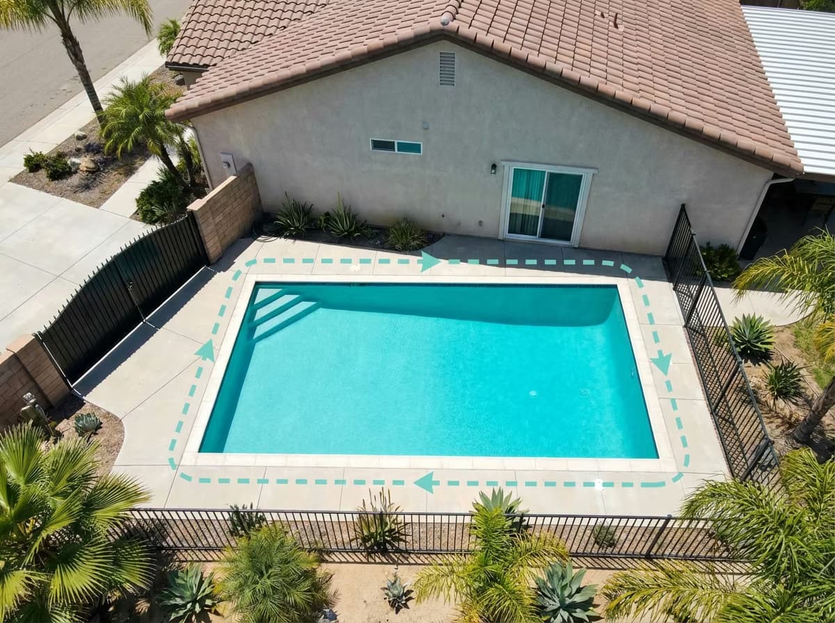Diagram showing the systematic pool inspection sequence from barriers to gates to access points