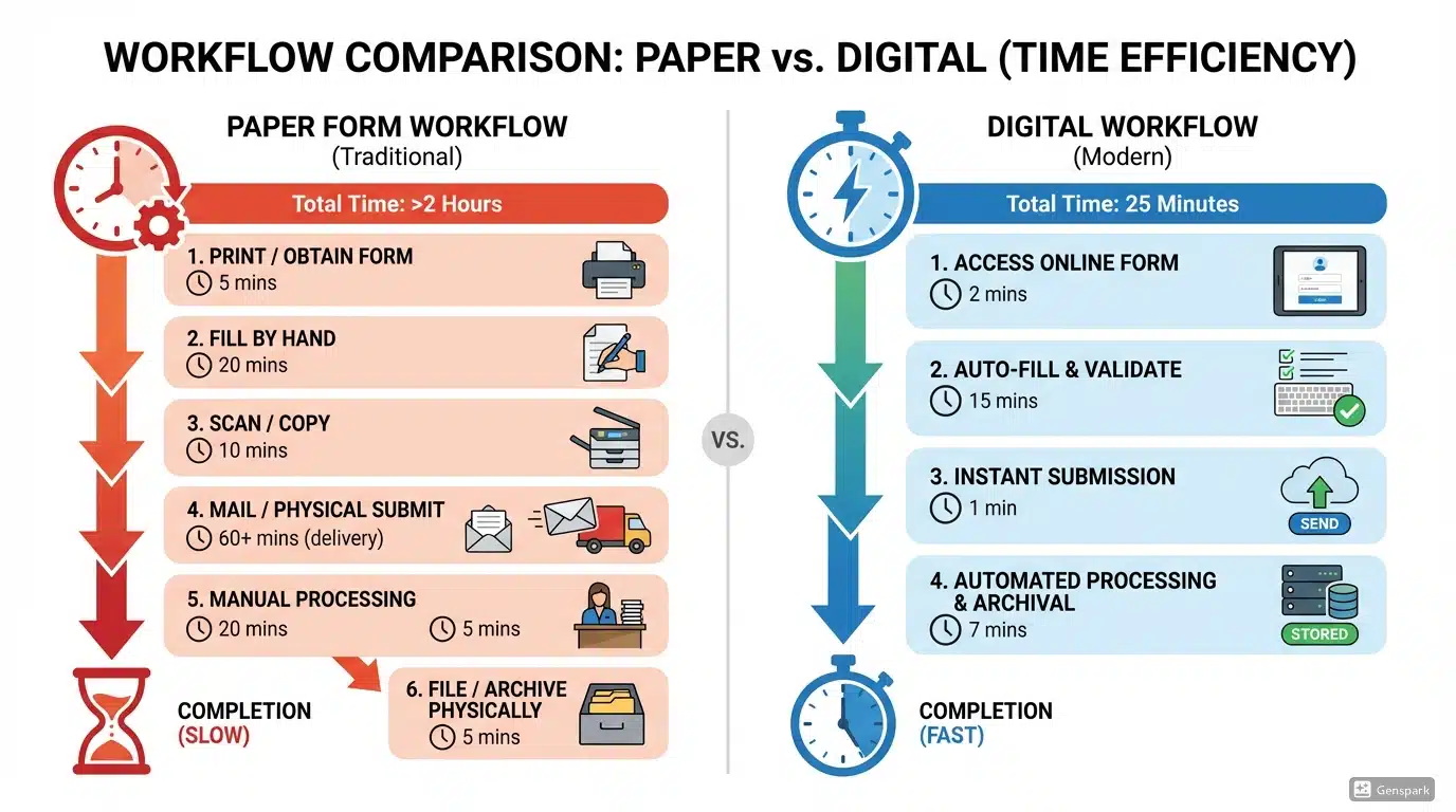Time comparison chart showing paper vs digital inspection workflow