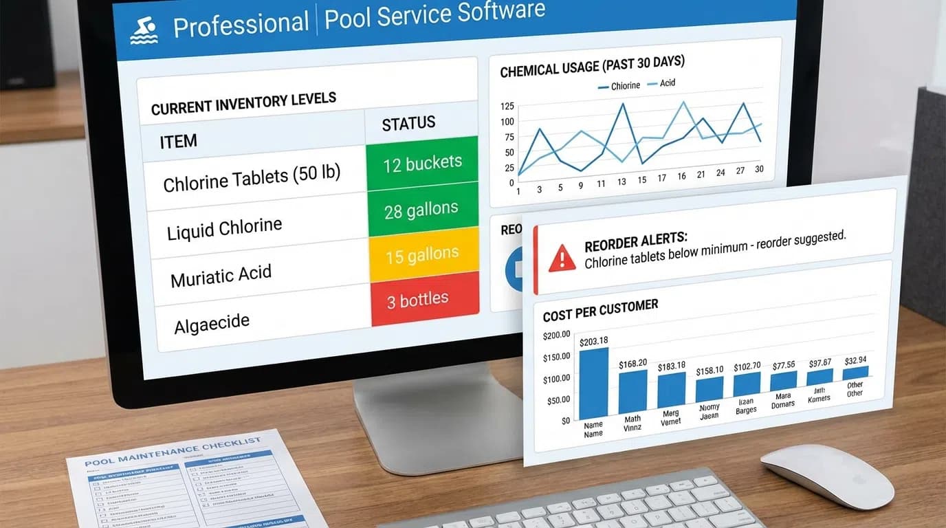 Inventory management dashboard showing chemical stock levels and reorder alerts