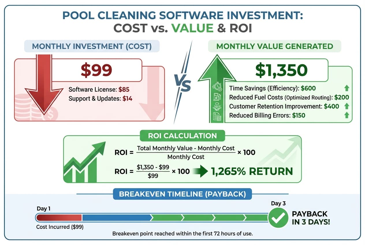 ROI visualization showing cost vs. value of pool cleaning software