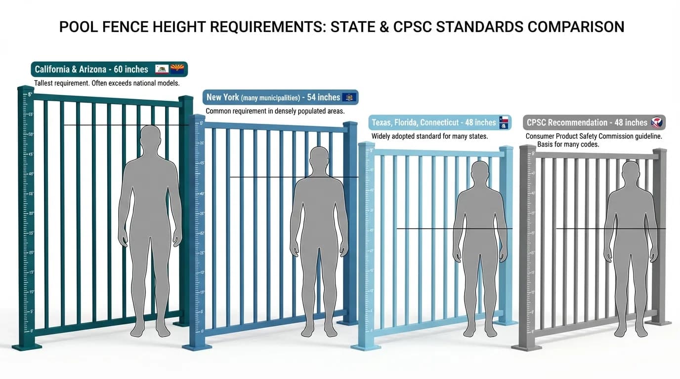 State-by-state pool fence height requirements comparison chart