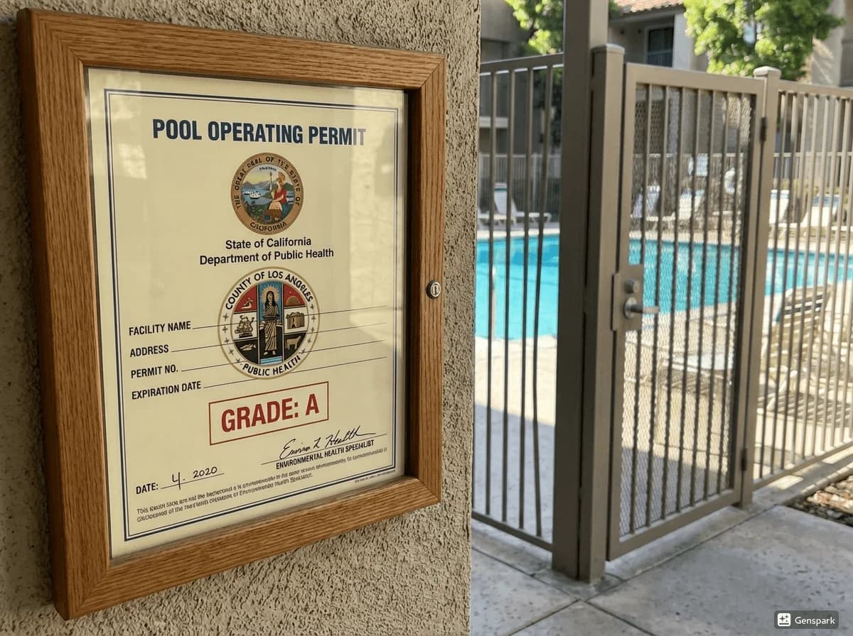 Health permit posted at commercial pool