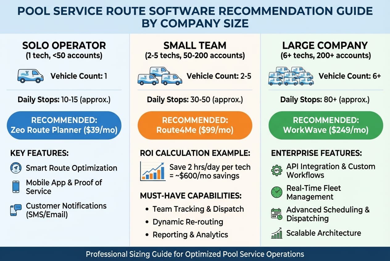 Chart showing recommended route software by company size and customer count