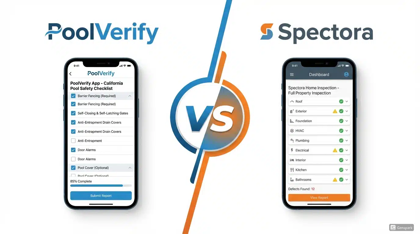 Side-by-side comparison of PoolVerify and Spectora inspection software interfaces