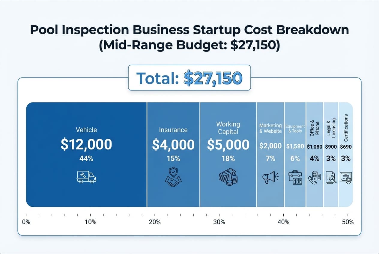 Visual startup cost breakdown showing major expense categories in pie chart