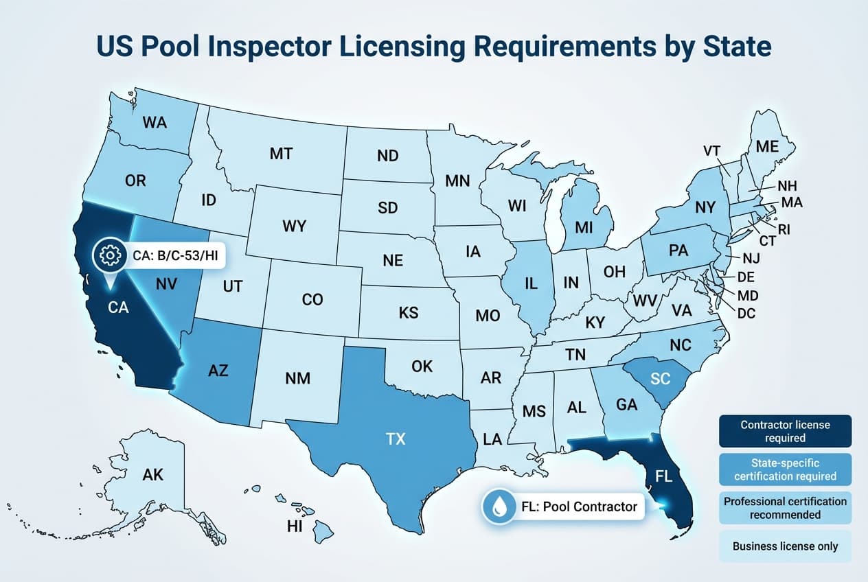 State licensing requirements map showing different certification levels across United States