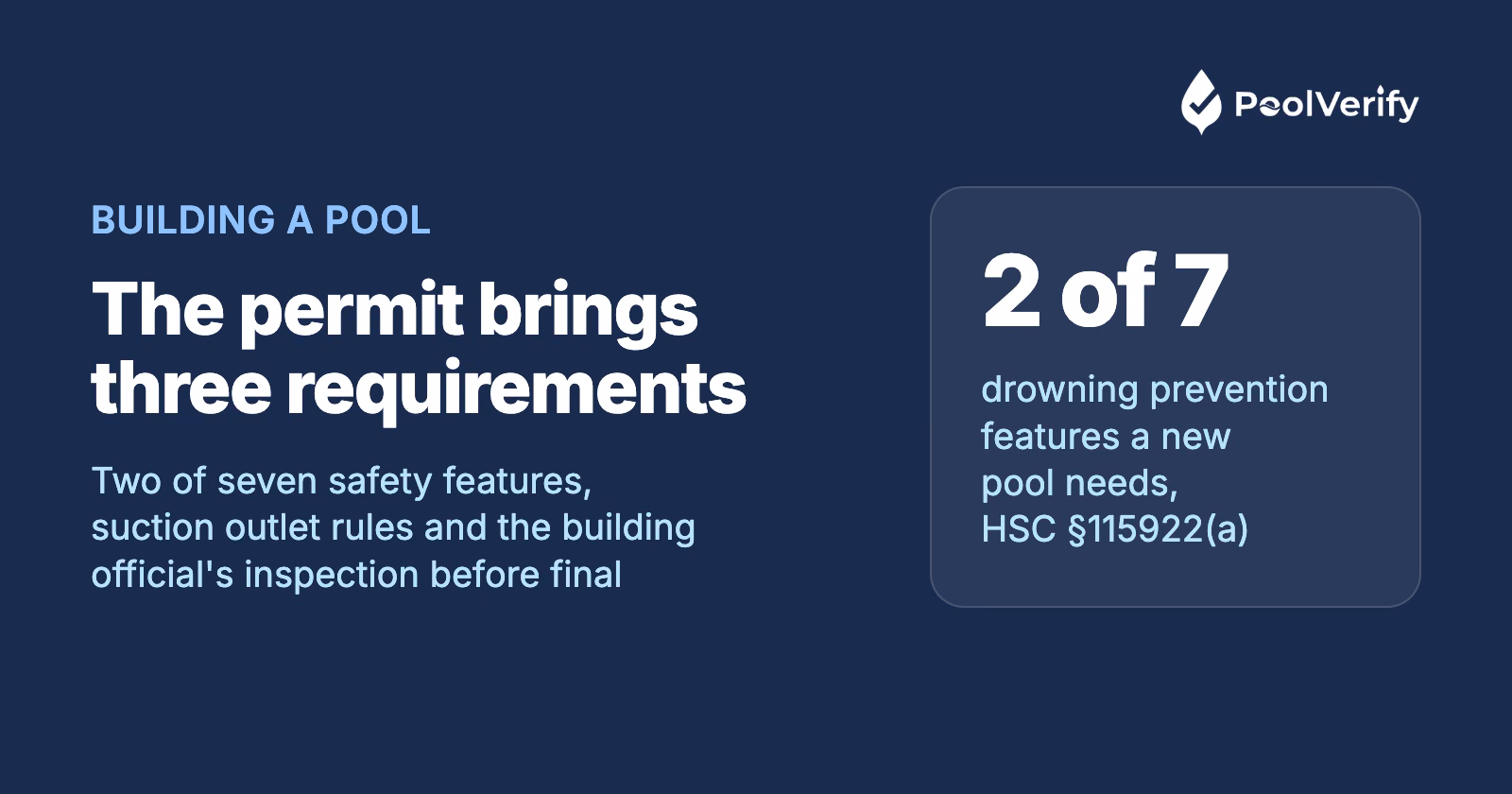 Building a pool in California: the permit brings two of seven safety features, suction outlet rules and a final inspection