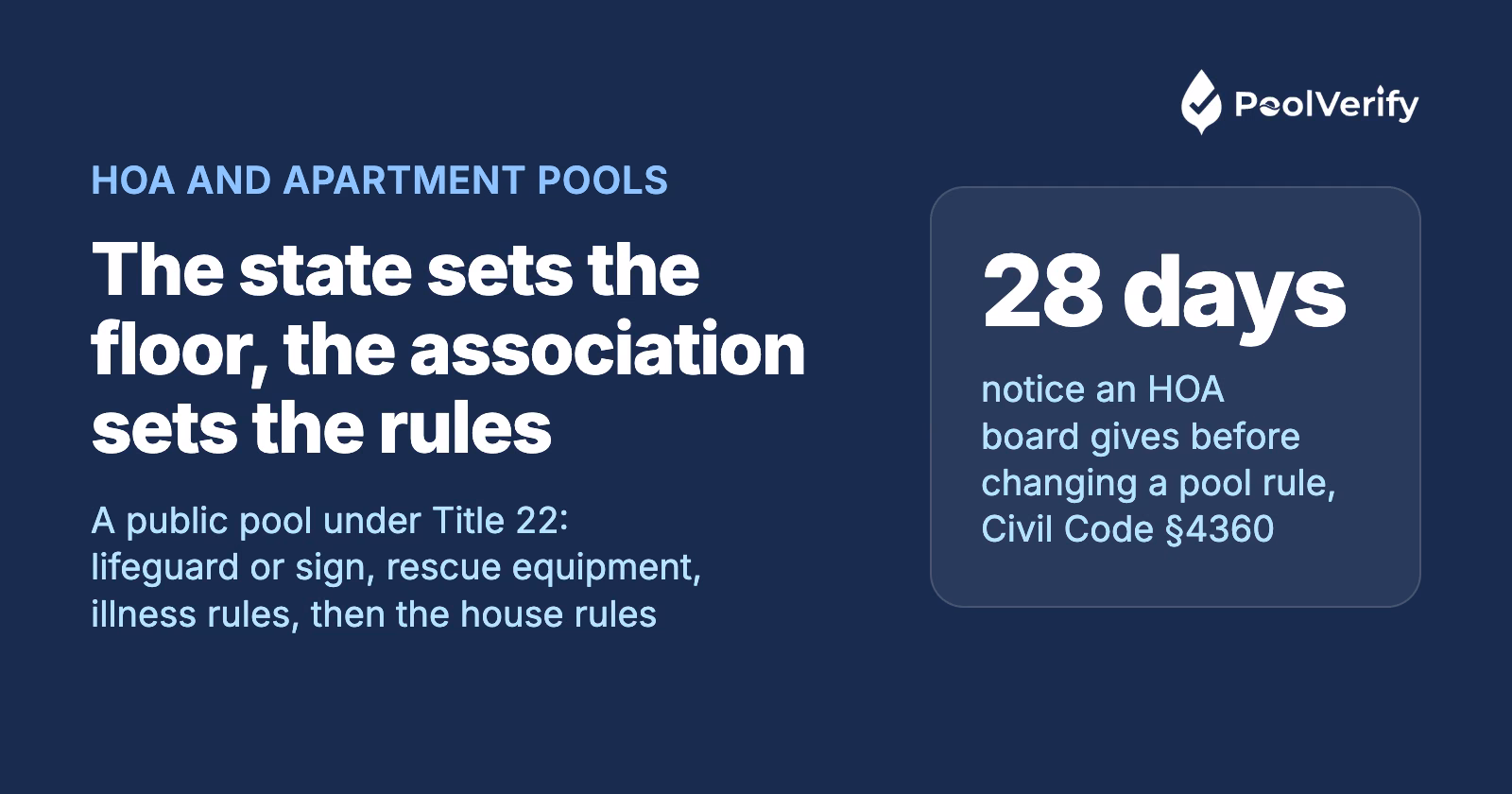California HOA and apartment pool rules: what Title 22 and HSC §116045 require, and what the association decides