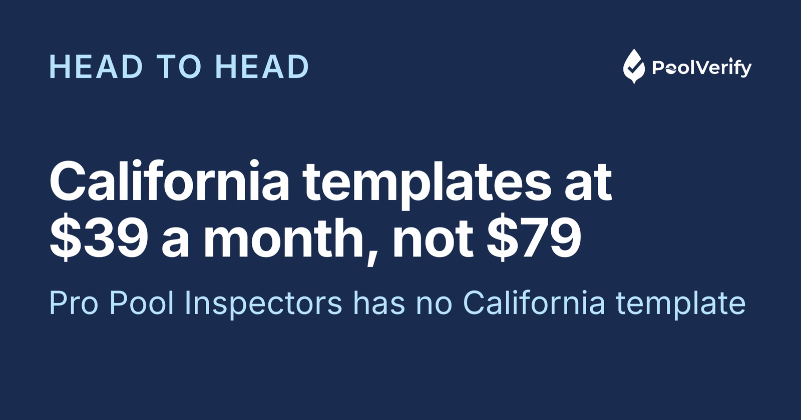 PoolVerify includes BPC §7195 and HSC §115922 templates at $39 a month on annual billing; Pro Pool Inspectors is $79