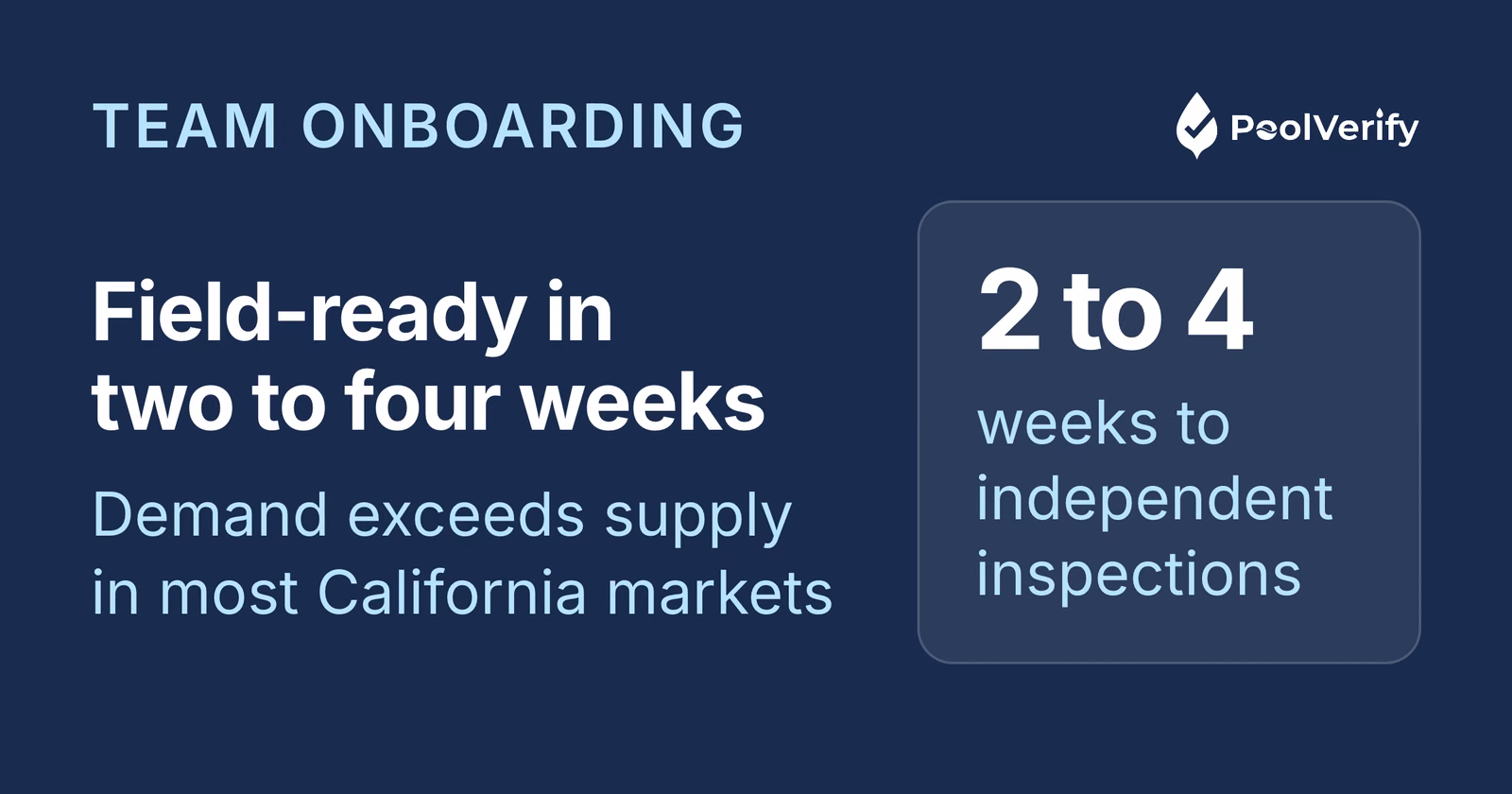 A structured onboarding program takes a new pool inspector from hire to independent inspections in 2 to 4 weeks.